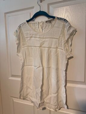 Daniel Rainn Medium Cream Lace-Trim Pintuck Blouse